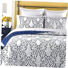 Reversible Quilt 3-Piece Blue Embroidery Pattern Elegant King Pattern1 blue