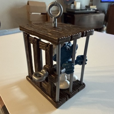 Vintage Super Smurf Figurine Schleich Peyo Figure 1980 6717 Jail Cage Prisoner