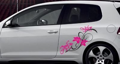Aufkleber SET AUTO CAR Style  TATTOO Gecko Salamander Blüte Dekor 2farbig #74
