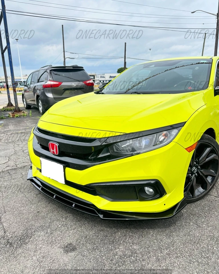 Honda Civic 10th Gen 2016-2020 One Piece Double Layer Front Lip Glossy Black - Image 2 of 4