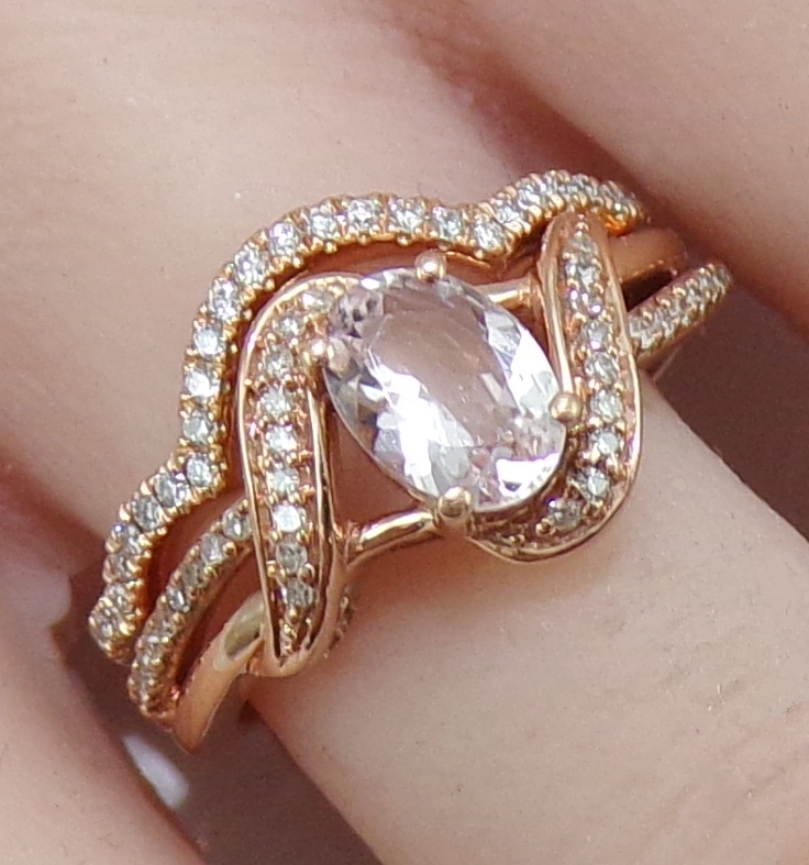 10K 14K Rose Gold Morganite Diamond Engagement Ring Wedding Band Set LNG2