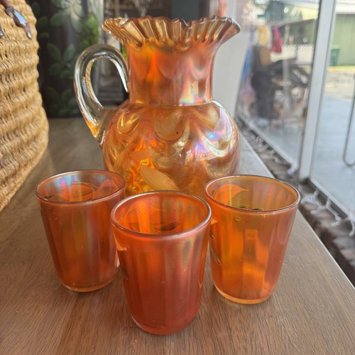 Hand Painted Fenton Marigold Pitcher And Tumbler Set - Picture 7 of 9