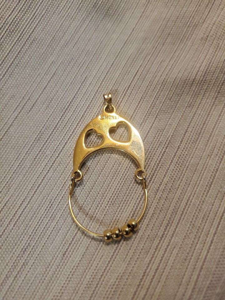 Vtg Gold Tone Hearts Charm Holder Beads Necklace Pendant Wedding