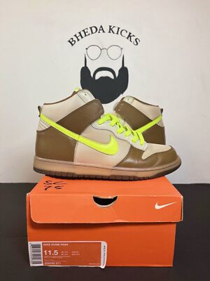Nike Dunk SB High Shrek Brown Beige Volt Green 309432-371 Shoes Men US Size 11.5