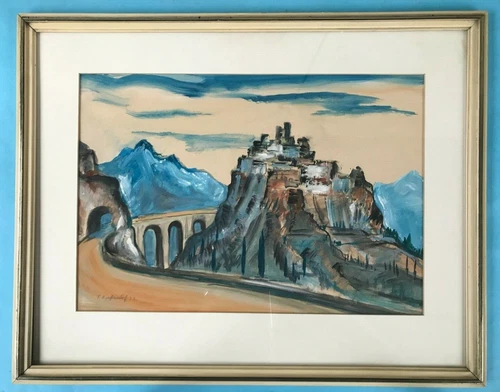 Antik expressives Gemälde Eze Côte d’Azur bei Monaco Nizza Franz Heckendorf 1952 - Bild 11 von 12