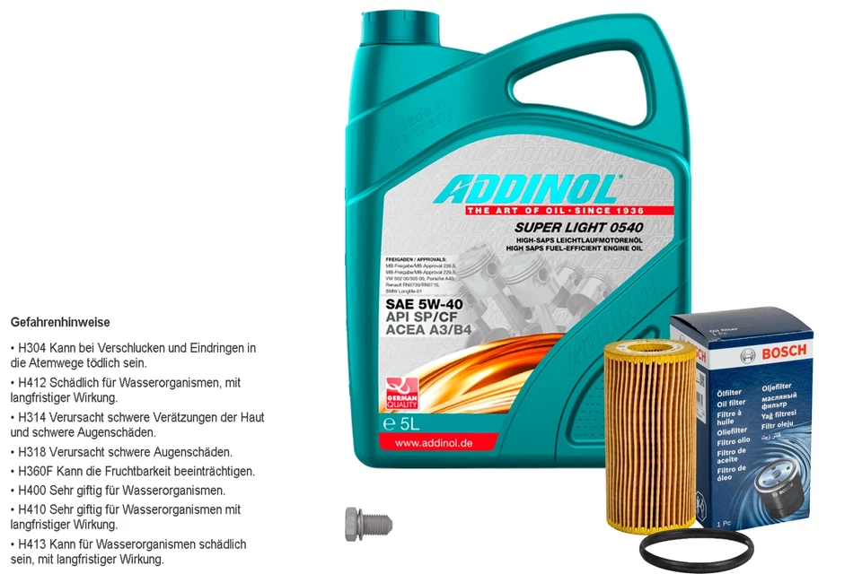 BOSCH, ADDINOL BOSCH Inspektionspaket 5L ADDINOL SUPER LIGHT 5W-40 für VW Golf V 1K1 2.0 GTI