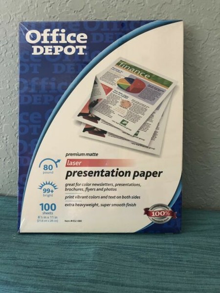 Office DEPOT Premium Gloss Presentation Paper 100 Sheets 80 Lbs for Laser Print for sale online 