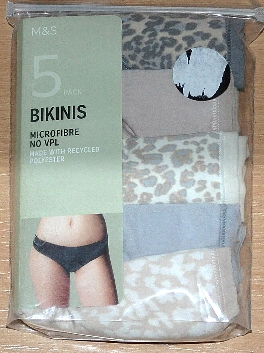 LADIES M&S LINGERIE 5 PACK NO VPL MICROFIBRE BIKINI KNICKERS SIZE