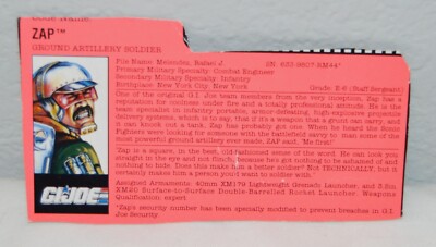 Vintage GI Joe 1991 Super Sonic Fighters ZAP  File Card