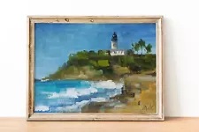 Puerto Rico Painting Punta Tuna Lighthouse Oil Original Wall Art Impasto Ocean