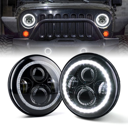 Xprite 7" Inch 90W LED Headlight Conversion Kit White Halo for Jeep Wrangler JK - 第 1/7 張圖片