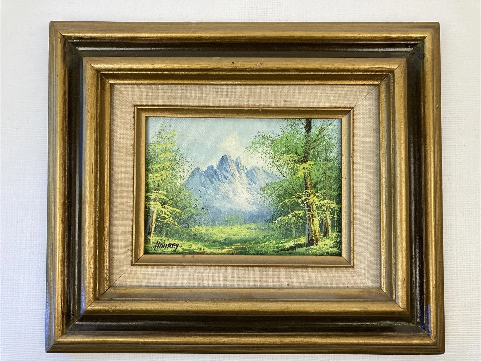 VTG Hanrey (Hamrey) Landscape Oil Painting Mountain Trees & Valley 13x11 Overall