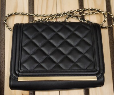 Aldo Quilted Black Crossbody Bag Purse Gold-tone Chain Link Strap