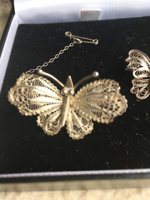Vintage SILBER SCHMETTERLING BROSCHE Herstellermarke und 925 mit Sicherheitskette