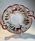 Vietri Renna Serving Bowl Round Spiral-Handled Scalloped Reindeer Deer CHIPPED