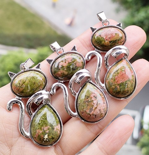 3 Stck. Unakit Jaspis Edelsteine Katze Katze Anhänger Chakra Reiki Heilung Amulett