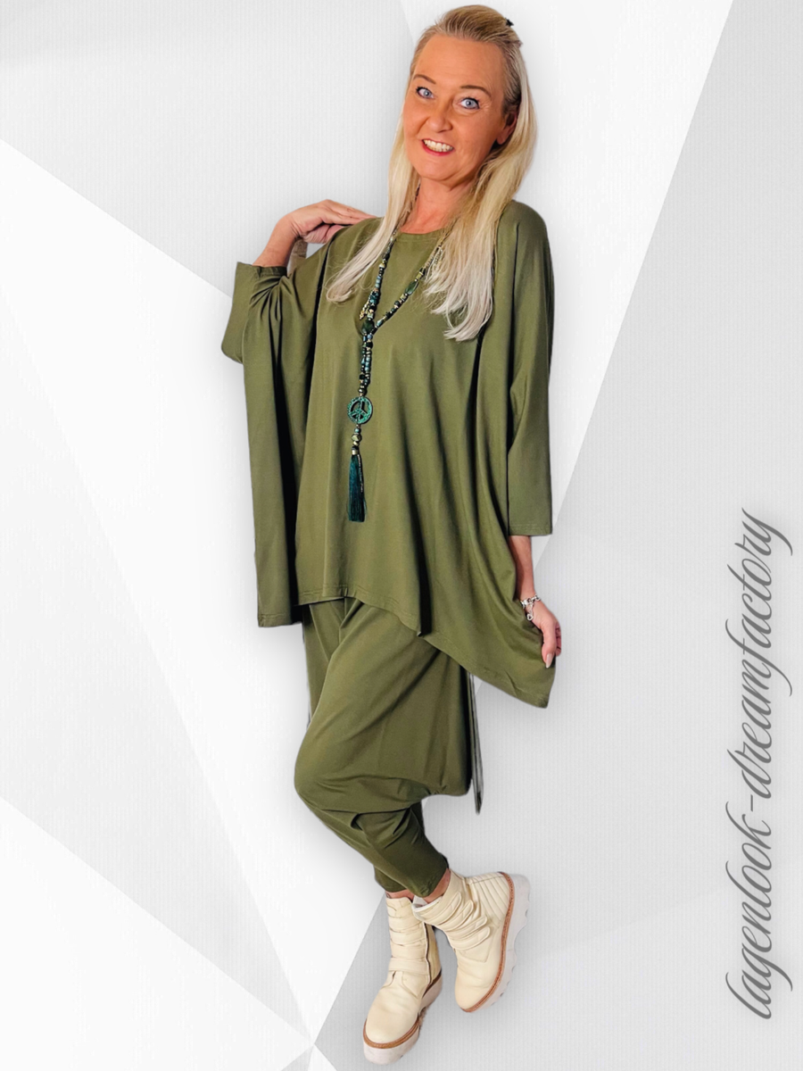 Tunique Oversize Lagenlook My Obsession - Tailles 46 à 58 - Vert Bouteille - Manches 3/4 - Viscose/élasthanne - Neuf Avec étiquettes