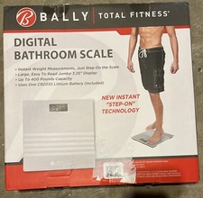 Bally Total Fitness Digital Bathroom Scale Jumbo LCD Display 400 lb Limit Silver