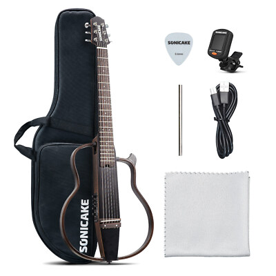 Sonicake Travel Guitar, Portable Solid Mahogany Body Acoustic-Electric Guitar