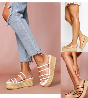 Womens Ladies Platform Wedge Heel Sliders Flatform Slides Mules Summer Sandals | eBay