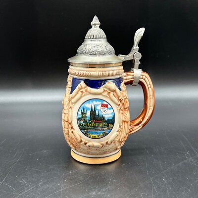 German Stein Simon Peter Herz Small Koln am Rhein Cologne with Lid 5.75'' EUC