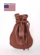 Drawstring Bag Leather Wallet Coin Pouch Case Small Purse for Men Women