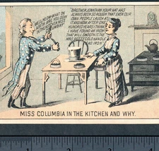 Uncle Sam & Miss Columbia 1800's Brother Jonathan Mrs Potts Sad Iron Trade Card