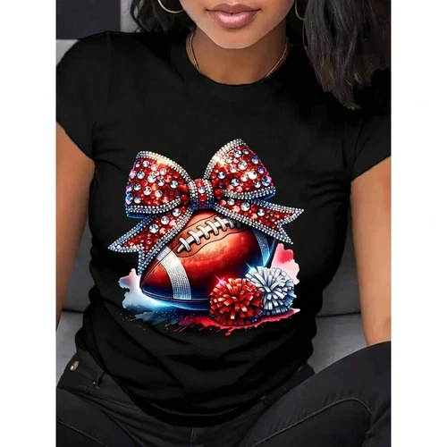 Fashionable Spring/summer Short Sleeved T-shirt,shiny Football Bow ...