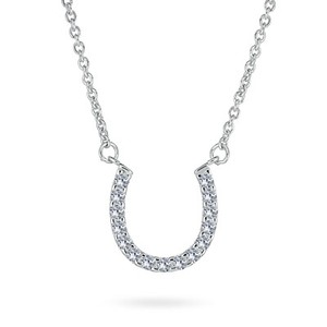 Authentic CZ Pave Cubic Zirconia Horseshoe Pendant Necklace 14K Gold Plated Silver
