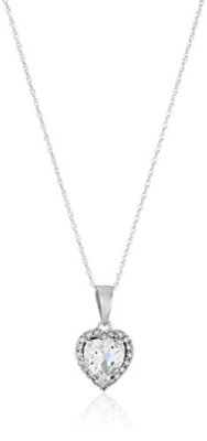 10k Weißgold Weißtopas Herz und Diamant Anhänger Halskette für Damen.