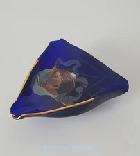 Vintage Transylvania Ashtray Dish Cobalt Art Glass Hand Painted Bohemian Signed