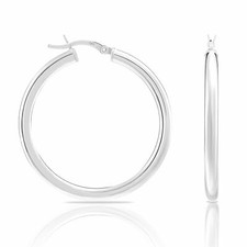 925 Solid Sterling Silver Shiny Polished Chunky Creole Hoop Earrings All Sizes
