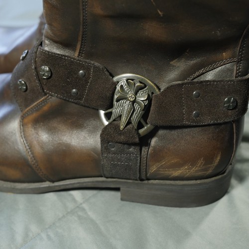 Mark Nason Boots Mens 11.5 Brown U Rock Lounge Cross Zip Harness SkullDistressed - Picture 7 of 14