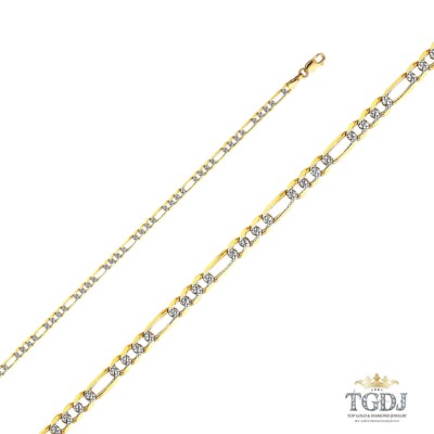 14k massive weiße Pave 3,1 mm Figaro 3+1 Kette - 7''