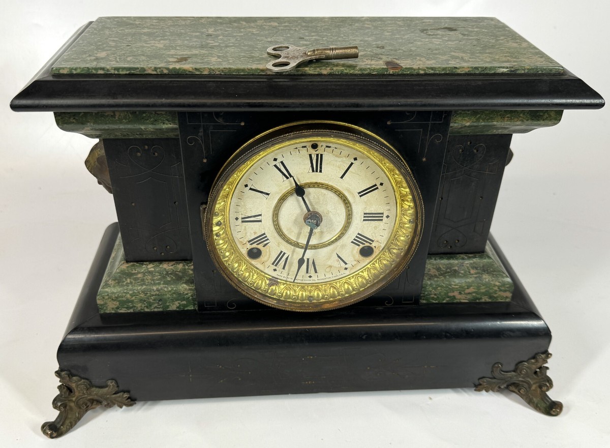 Seth Thomas 102 Adamantine Wood Case Brass Hermes Head Wind Up