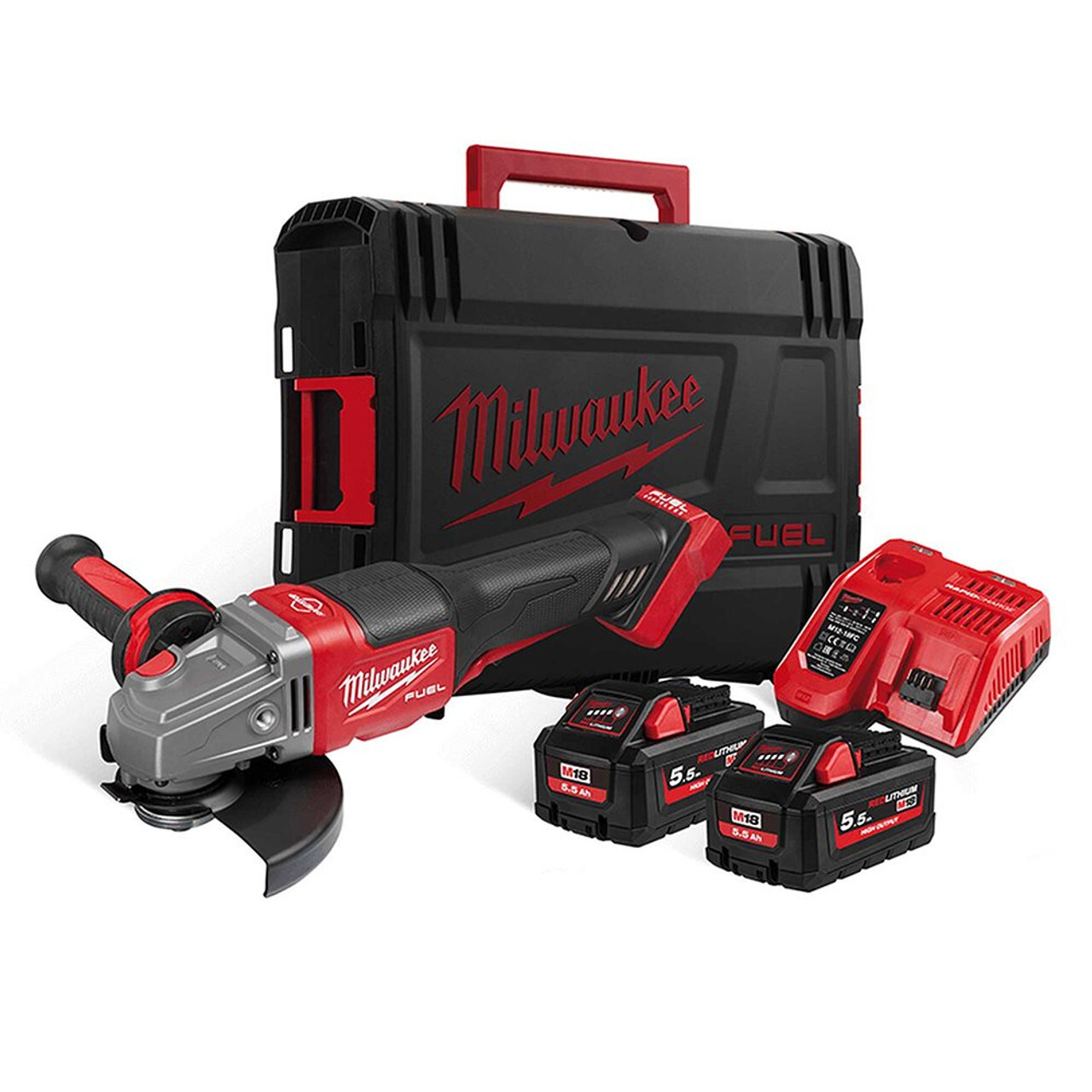 Milwaukee M18 ONEFSAG115XPDB-552X 18V Brushless 115mm Grinder 2x5.5Ah Battery