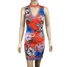 Jealous Tomato Floral Sleeveless Bodycon Dress Size Small Red V-Neck