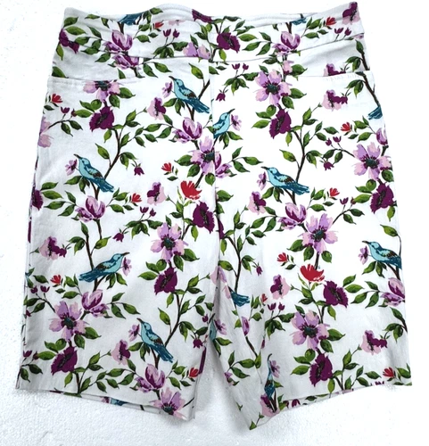 TIME & TRU WOMENS MEDIUM 8-10 BERMUDA SHORTS 10" INSEAM STRETCH POCKETS FLORAL
