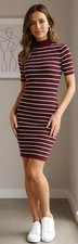 Cotton On Striped Maroon and White Preppy Knit Short Sleeve Sweater Dress Small