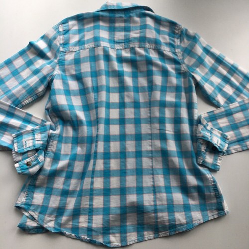 HOLLISTER SHIRT BLOUSE Womens XS Extra Small Turquoise BLUE Checked check Casual - Picture 5 of 12