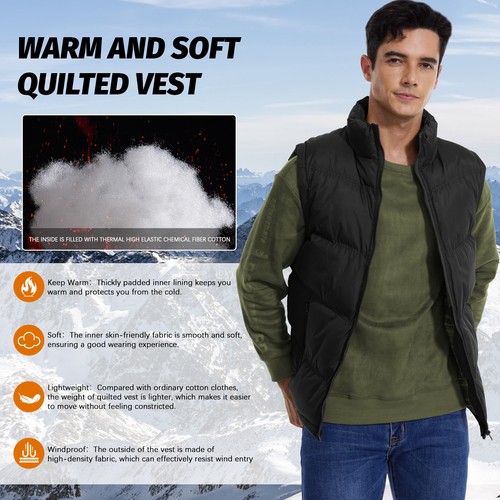 3 Pack Men Quilted Vest Jackets Waistcoat Winter Sleeveless Padded Coats Outwear - Picture 3 of 12