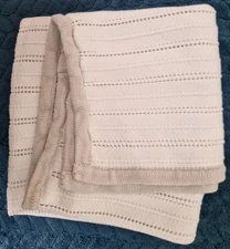 Mothercare Knitted Blanket white with beige trim 70x90cm pram baby