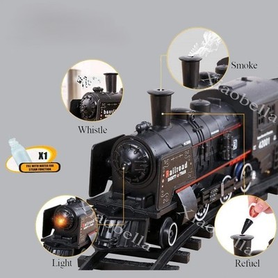 Elektrischer Dampfzug Set Rauch Sound Personen Eisenbahn Spielzeug Batteriebetrieben UK