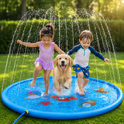 Inflatable Water Splash Mat Kids Dog Outdoor Sprinkler Pad Wading Play Pool Toy