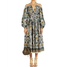 ULLA JOHNSON Tahlia Dress Floral Midi Dress Open Shoulders Portofino Size 0