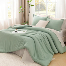 Litanika King Size Comforter Set Sage Green, 3 Pieces Lightweight Solid Comforte