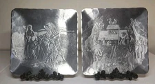 Set Of 2 Wendell August Forged Trays Jesus Loves The Children & Noah's Ark 9”x9”