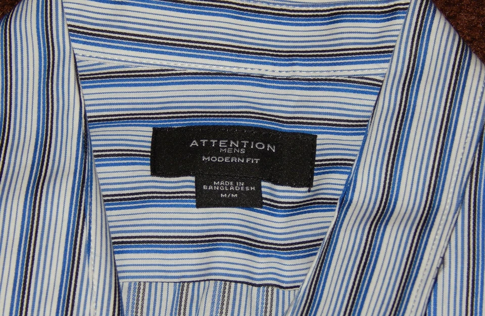 CAMISA DE VESTIR CON BOTONES MANGA LARGA CALCE MODERNO ATENCIÓN PARA HOMBRE TALLA MED AZUL A RAYAS Foto 4 de 4