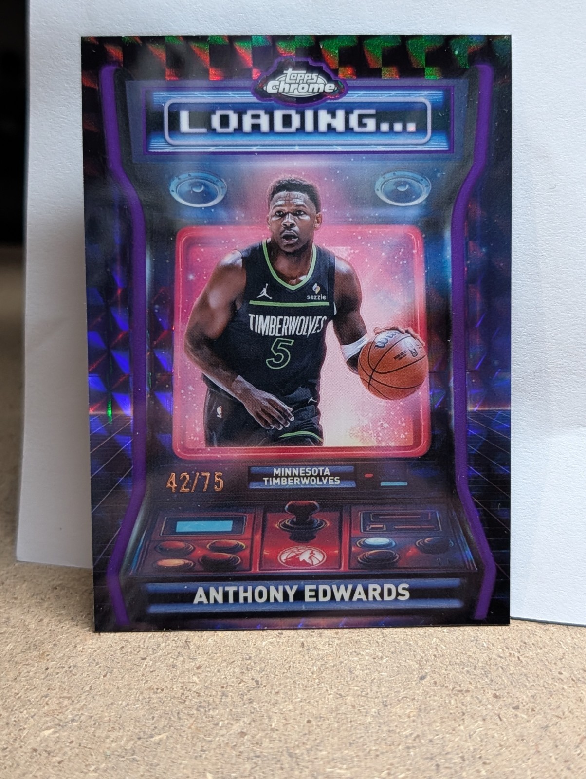 2025-26 Topps Chrome Anthony Edwards Purple Refractor Geometric /75 PSA 10 RC  view 3