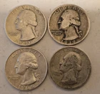 Lot Of 4  90% Silver Washington Quarters Various As Shown In Photo
